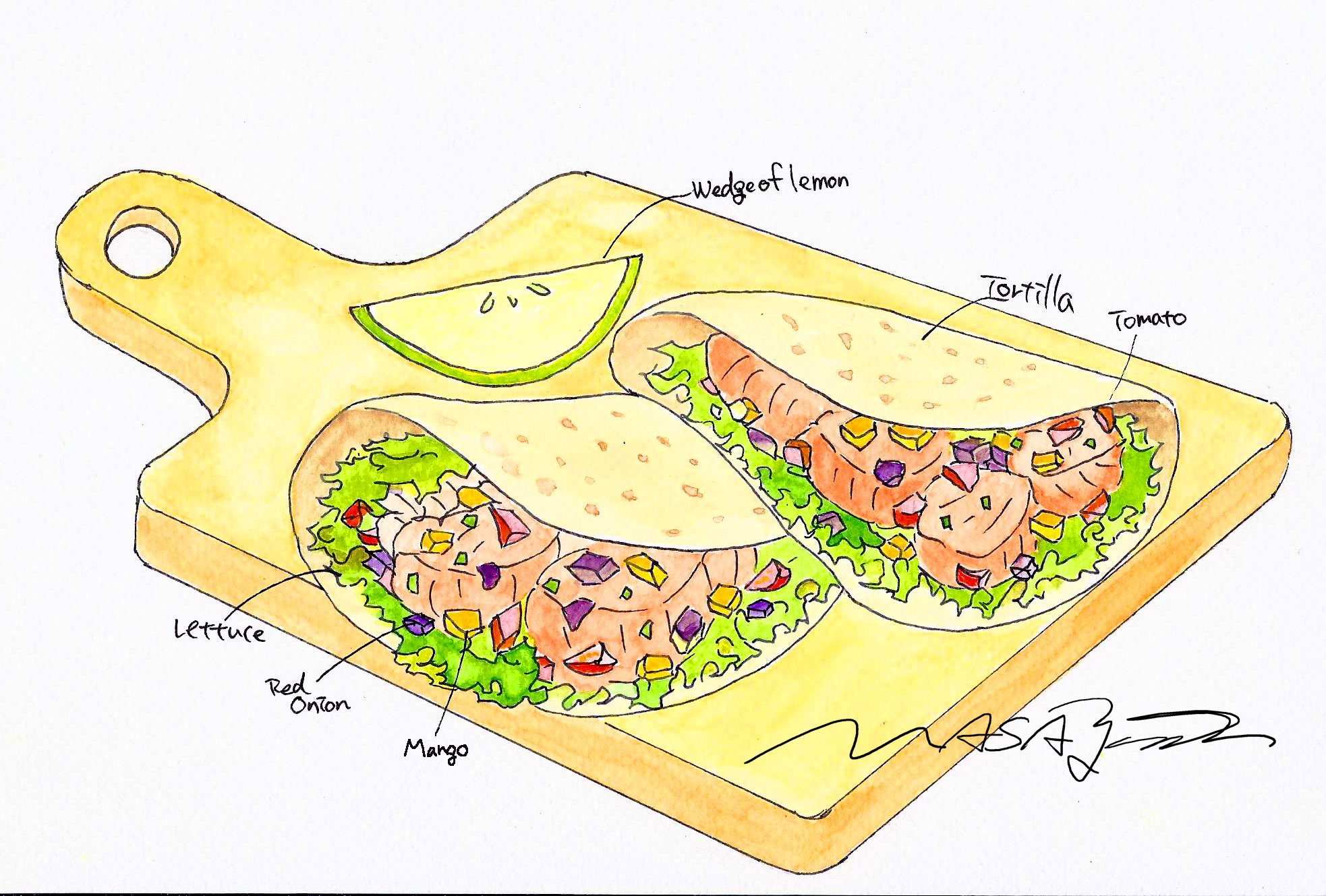 早午餐食譜,MASAの畫畫食譜-墨西哥薄餅with鮭魚和風撒撒醬