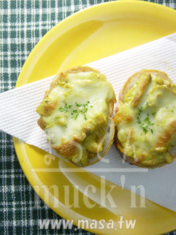 早餐食譜,咖哩食譜-快速香烤海鮮咖哩Bruschetta(烤麵包片)