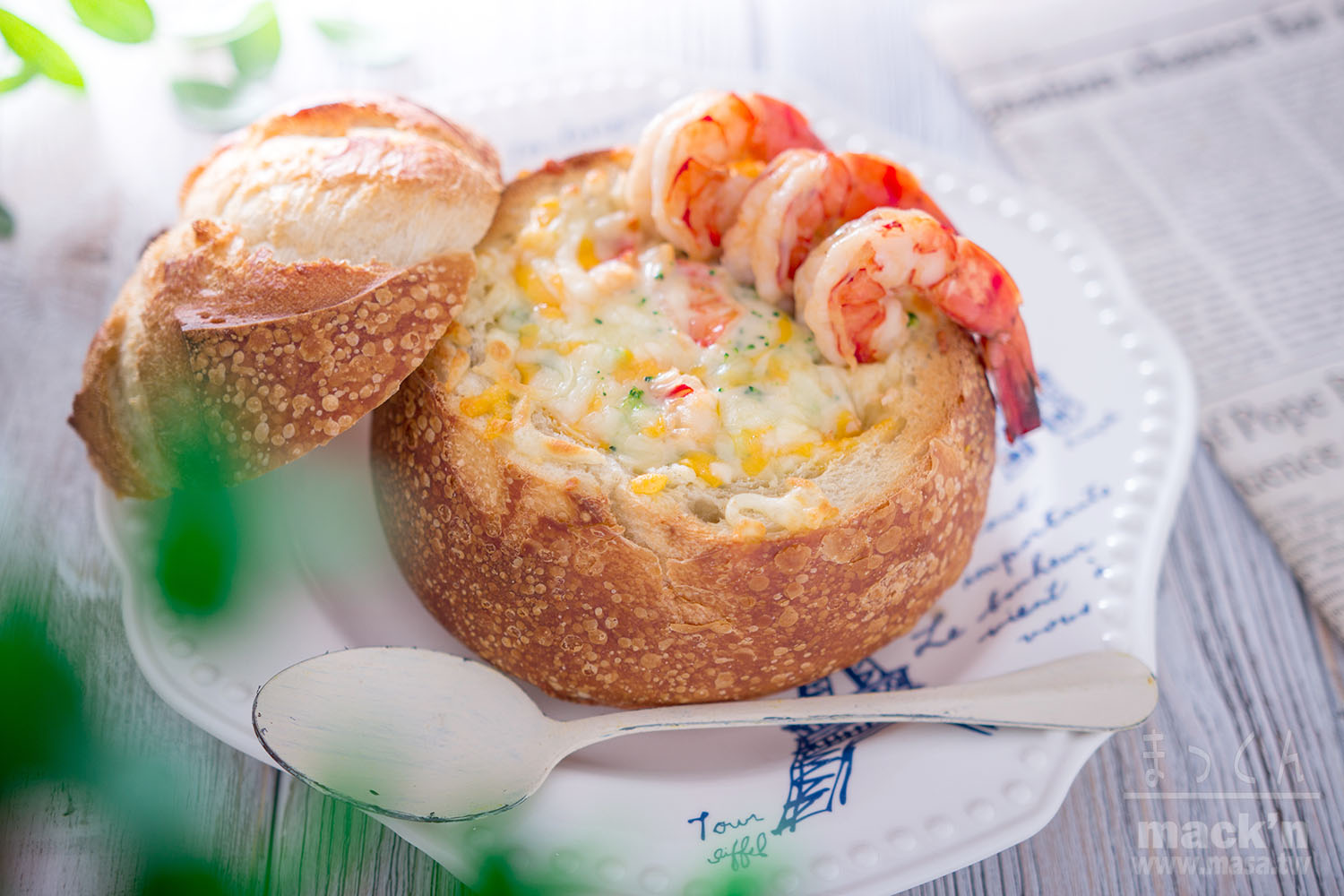 濃湯食譜, 早午餐-蝦子&花椰菜白醬麵包soup bowl